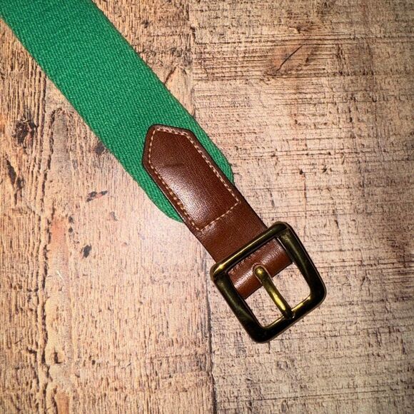 Dooney & Bourke Surcingle Belt 36 Green Canvas Strap Leather Brass Buckle - Picture 5 of 10